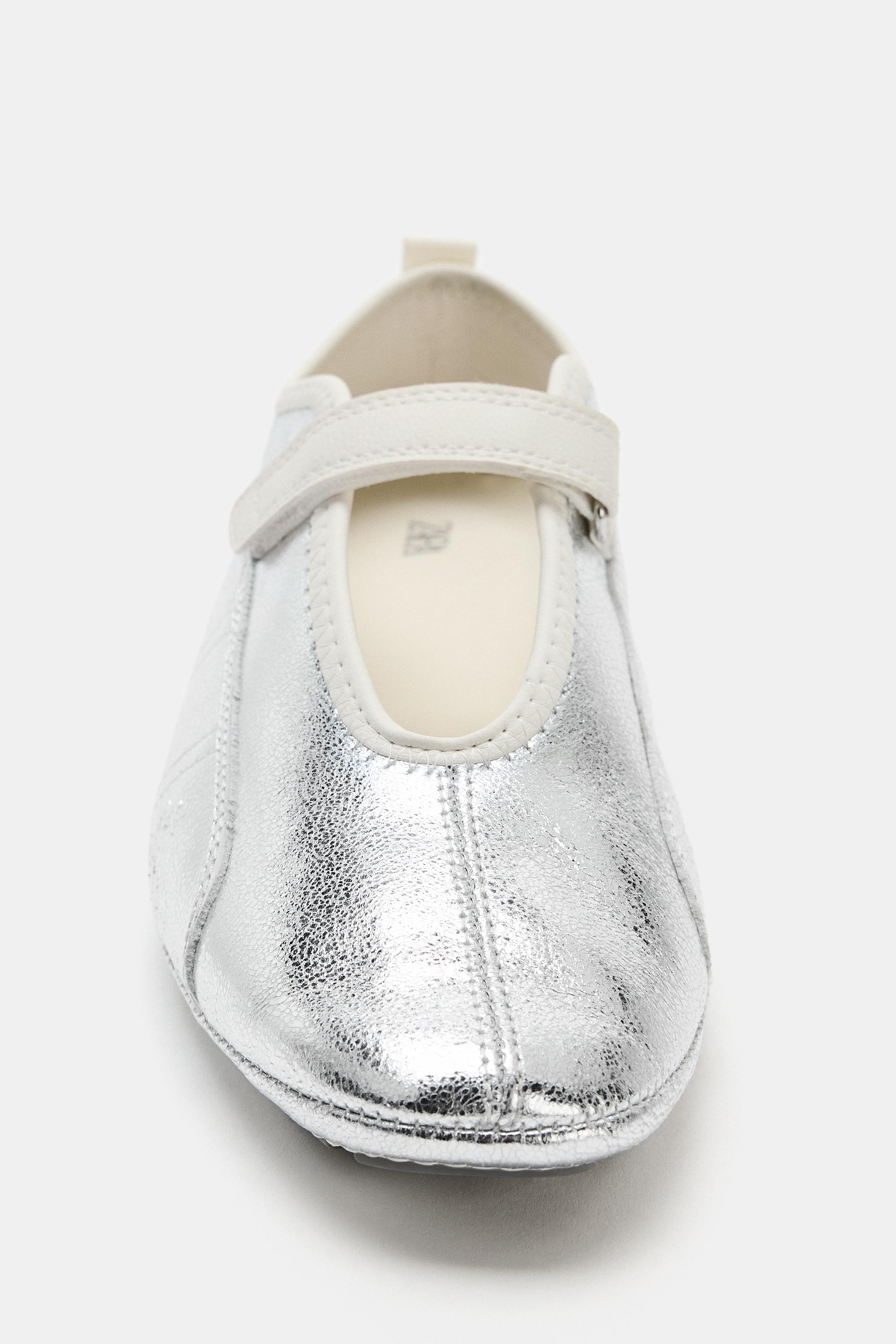 Обувь Zara METALLIC LEATHER SPORTY BALLET FLATS — фото 5