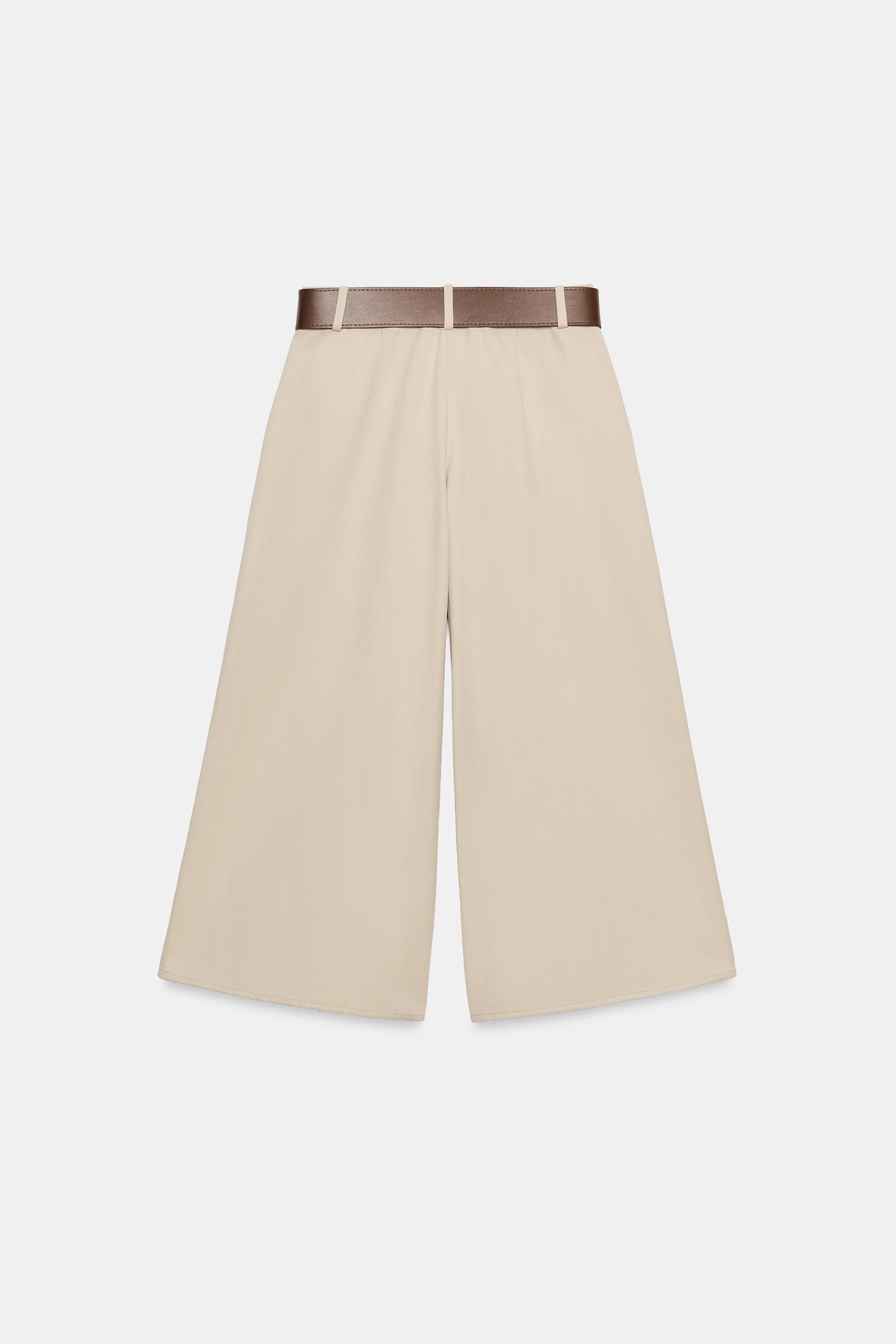 Женские брюки Zara Belted Culotte, цвет: Песочный — фото 5