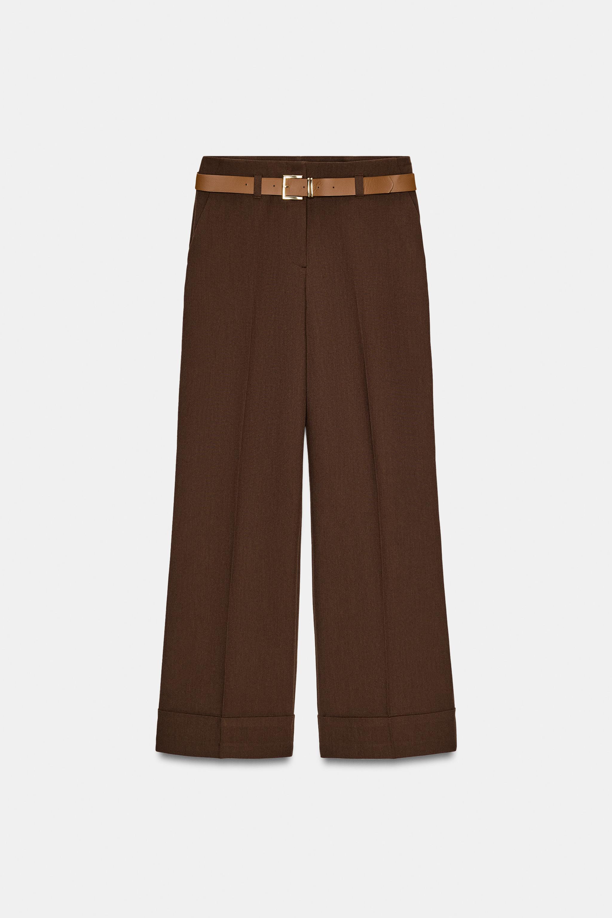 BELTED CUFFED HEM PANTS