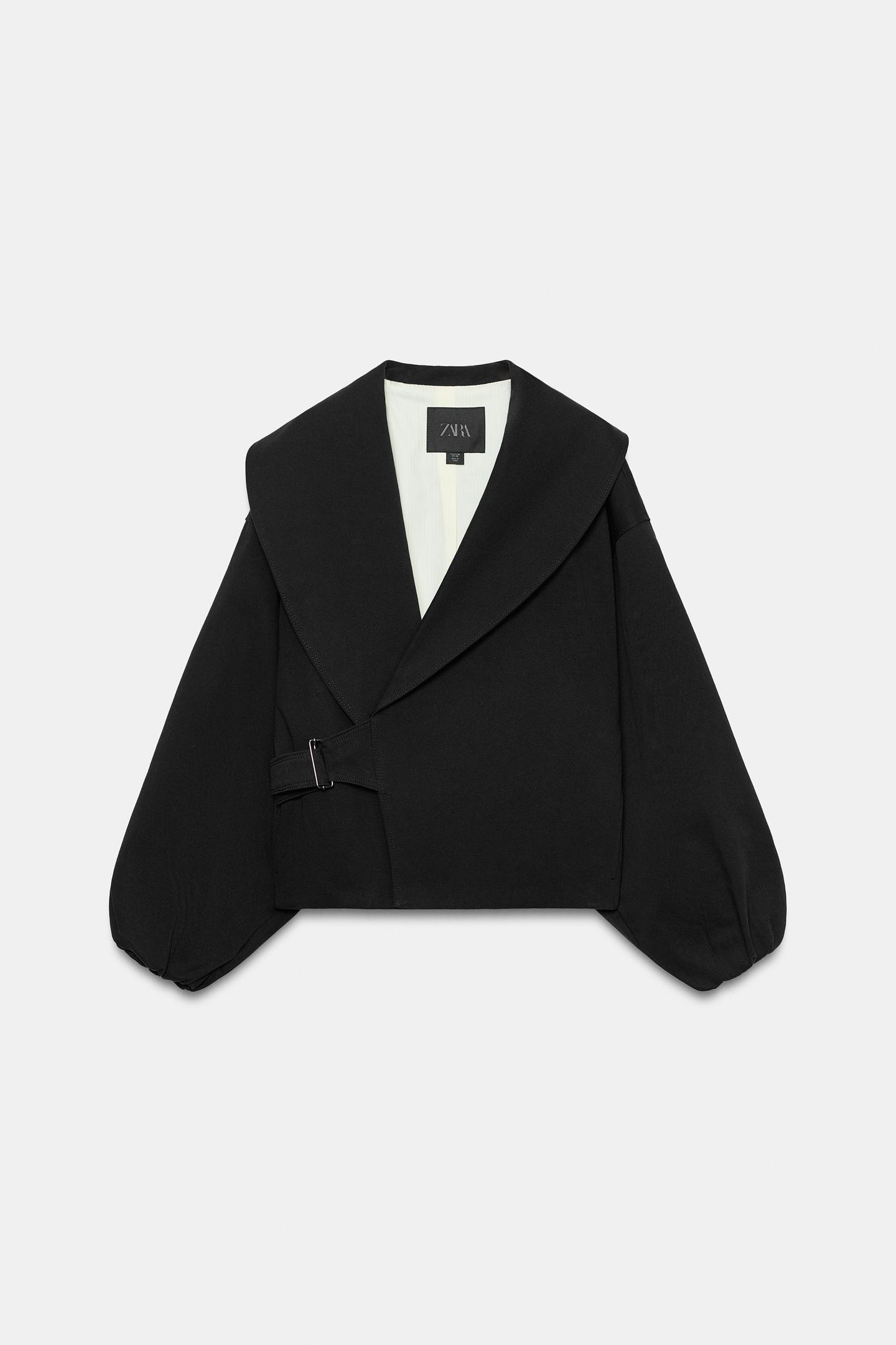 Женская куртка Zara ZW Collection Buckle Cropped Jacket, цвет: Чёрный — фото 6