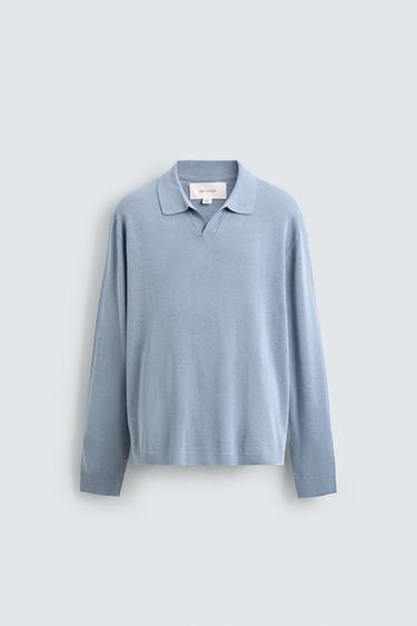 HEMP-COTTON KNIT POLO SHIRT - Sky blue by Zara
