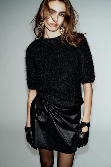 FAUX LEATHER RUCHED SKORT - Black by Zara