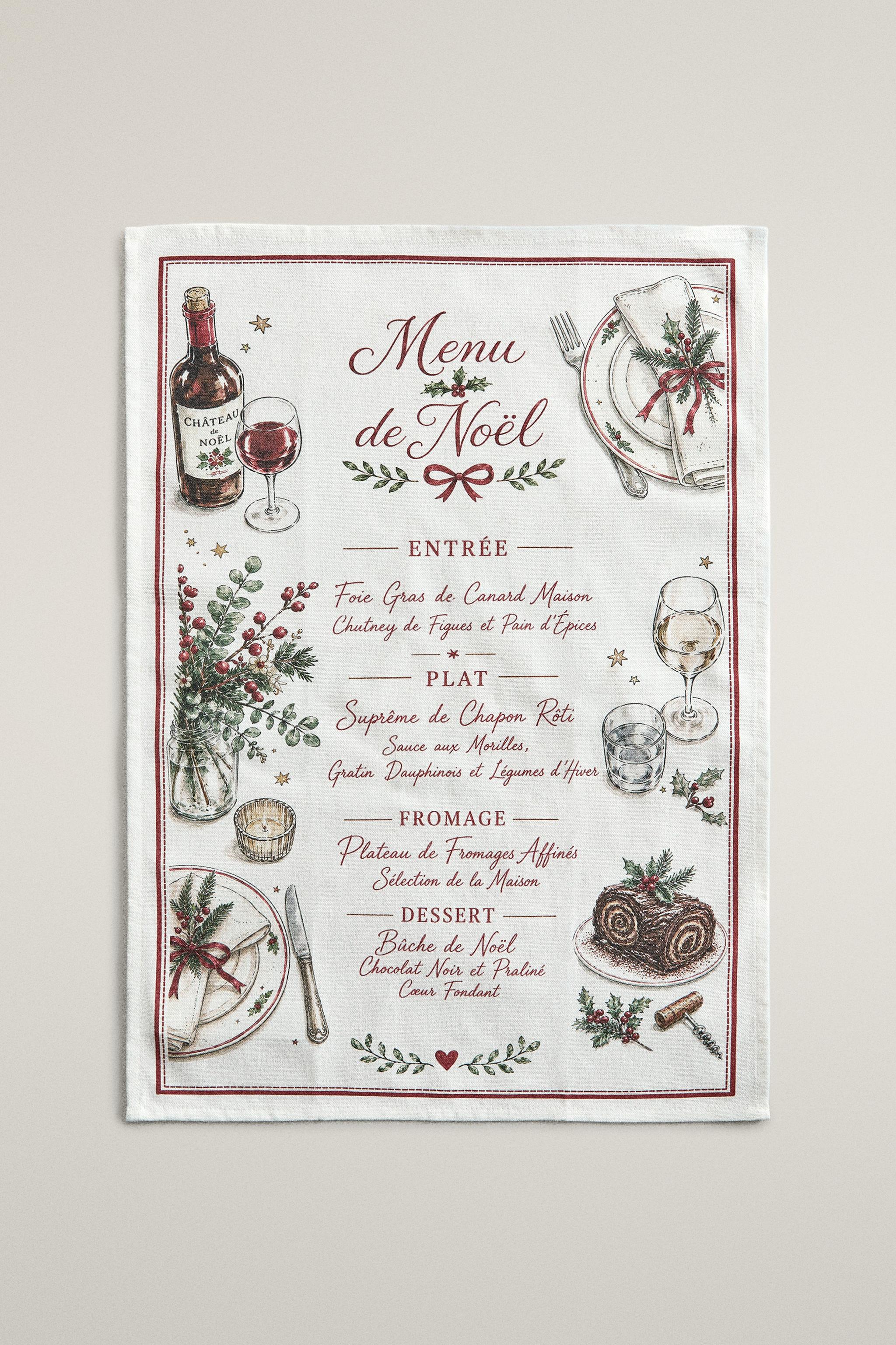 TORCHON CUISINE COTON MENU DE NOËL (LOT DE 2)