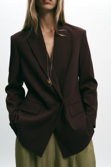 OVERSIZED DOUBLE-BREASTED BLAZER - Brown by Zara - Image 3