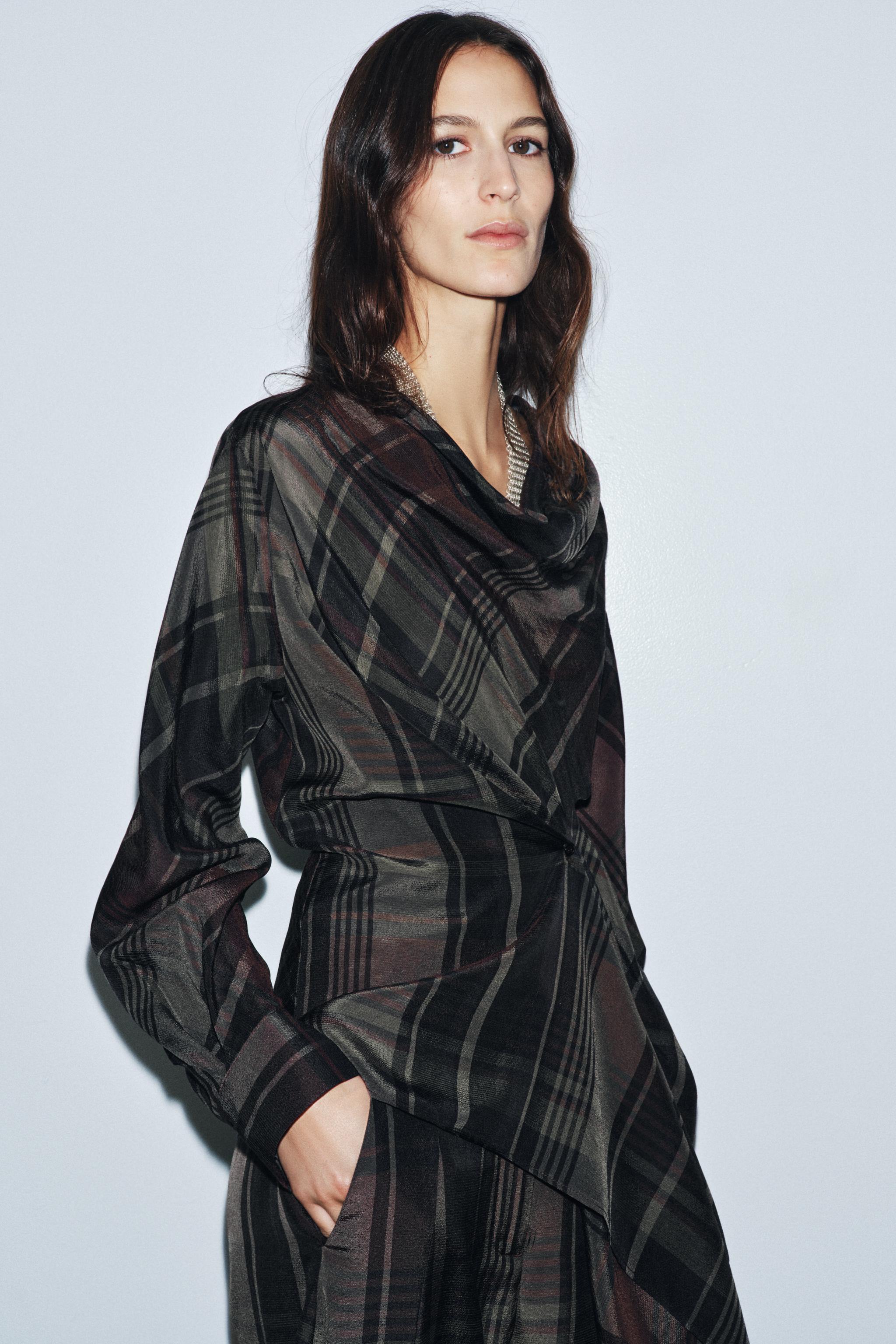 ZW COLLECTION PLAID DRAPED TOP