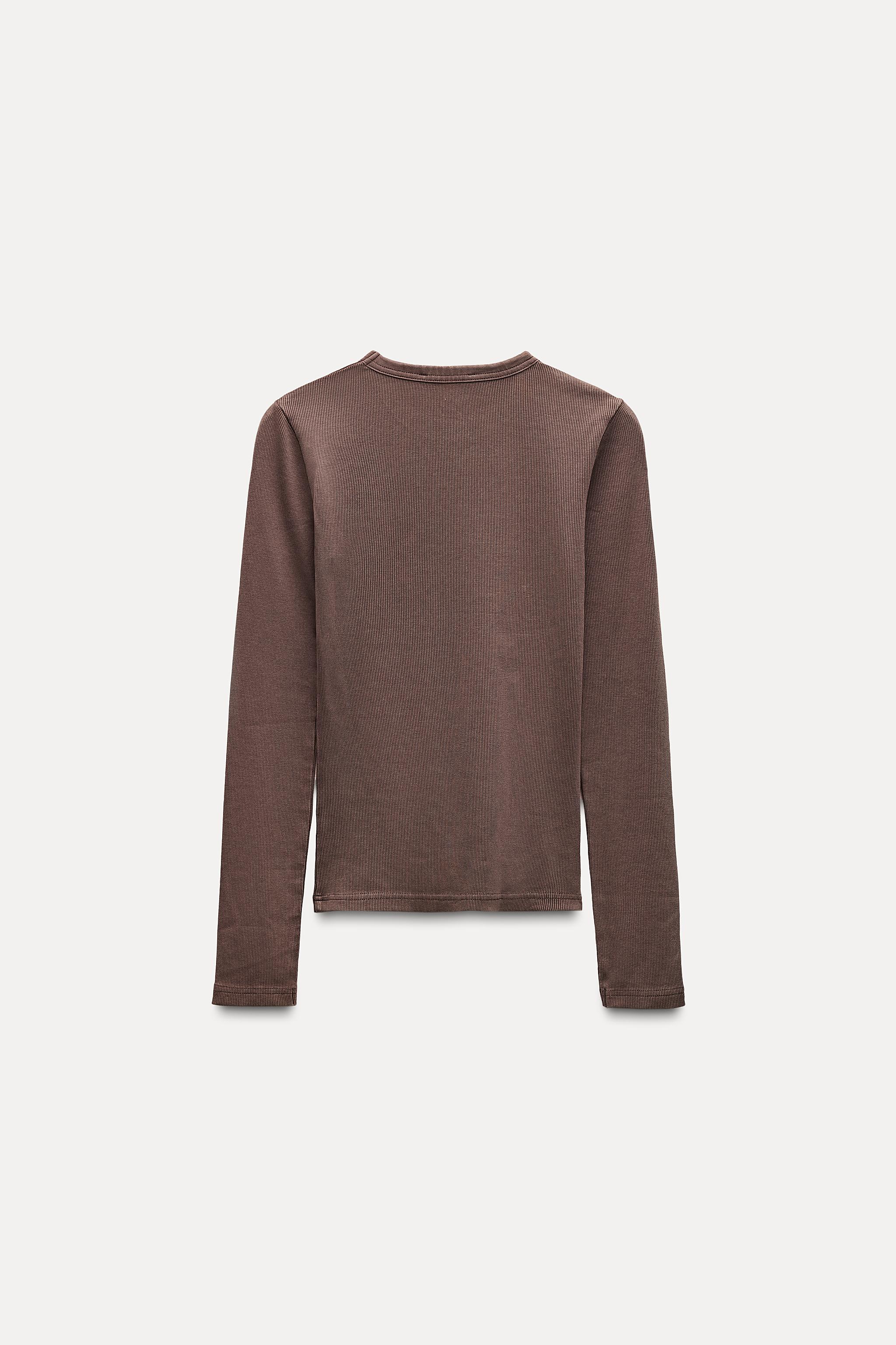 LONG SLEEVE WASHED EFFECT RIBBED T-SHIRT - Dark grey | ZARA United Kingdom