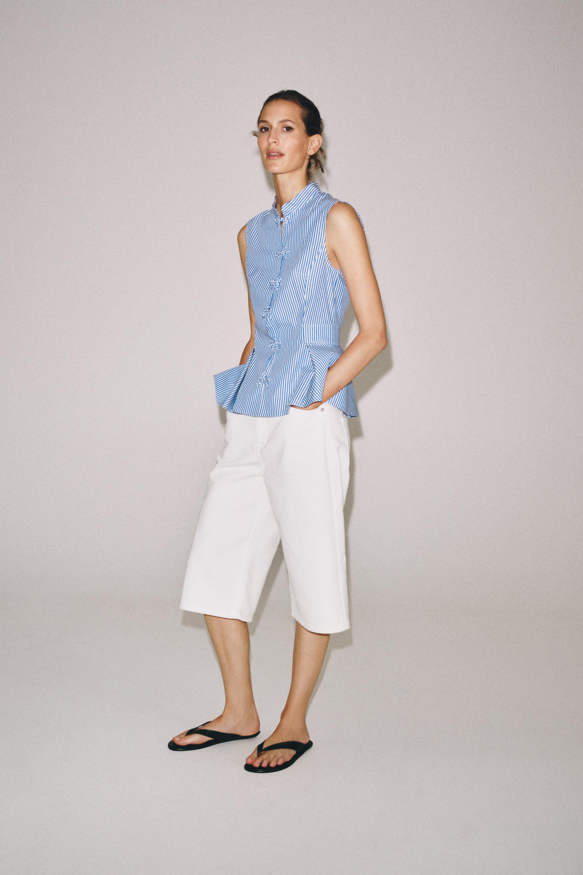 Женские рубашки Zara STRIPED PEPLUM SHIRT — фото 6