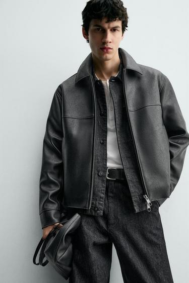 BLOUSON EN MATIÈRE SYNTHÉTIQUE - Noir de Zara - Image 6