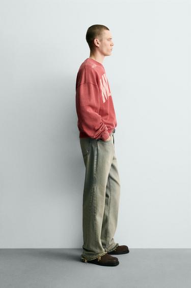 SWEAT DÉLAVÉ À IMPRIMÉ COMBINÉ - Rouge moyen de Zara - Image 3