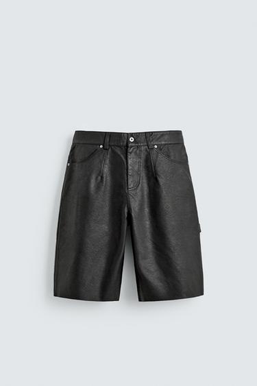Zara RELAXED FIT FAUX LEATHER SHORTS - Black