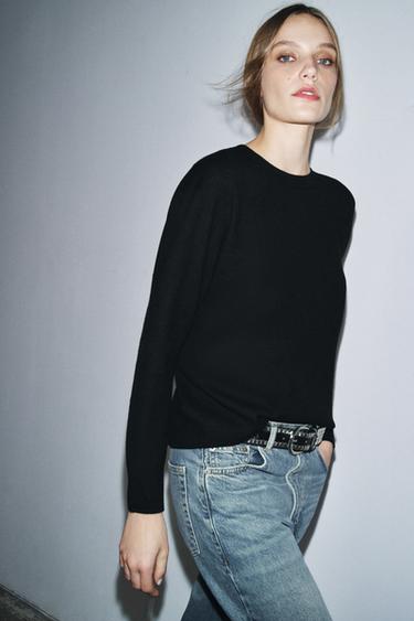 100% EXTRA-SOFT WOOL JUMPER WITH LONG SLEEVES - Black by Zara