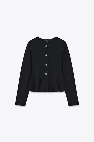 Zara FINE KNIT PEPLUM JACKET - Black