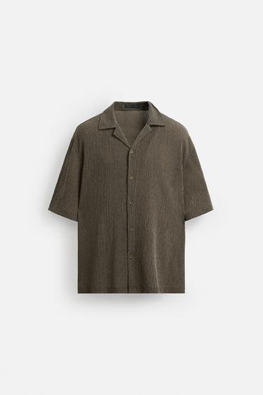 Zara WRINKLED EFFECT TEXTURED SHIRT - Green