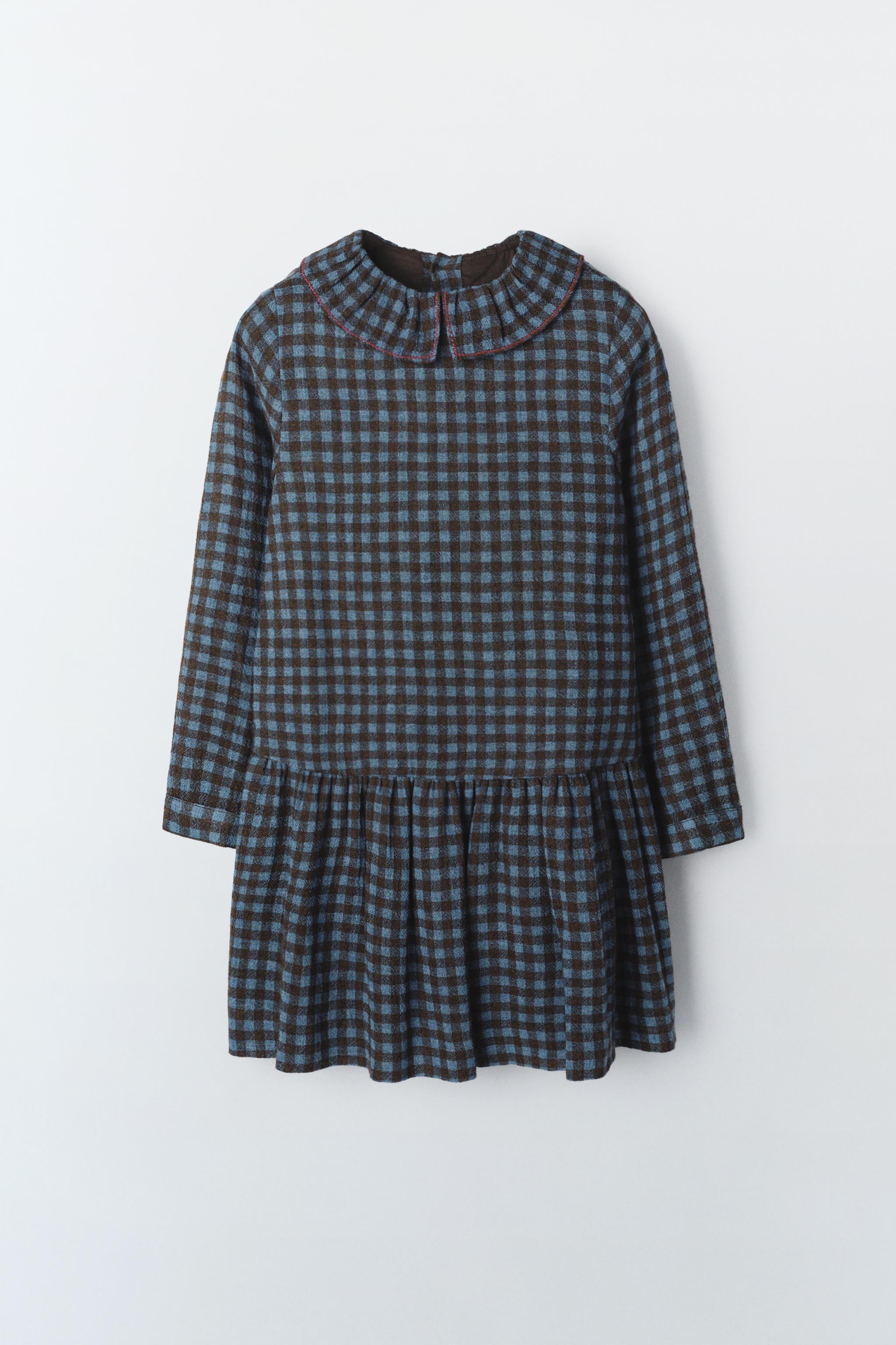 LIMITED EDITION GINGHAM CHECK WOOL DRESS - Brown-Blue | ZARA