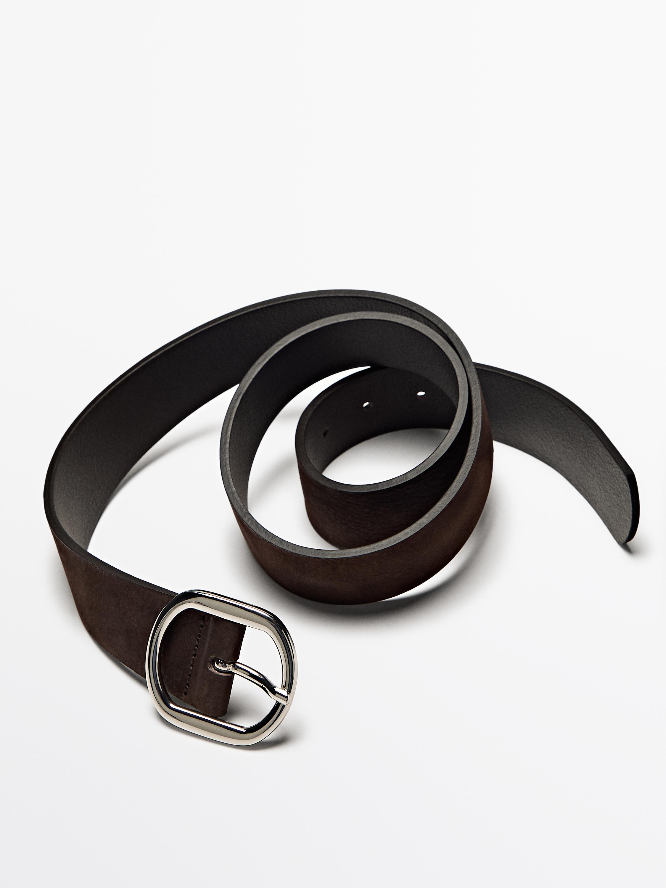 Nubuck leather belt with oval buckle