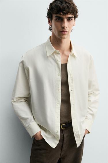 REGULAR FIT COTTON-SILK SHIRT - Oyster-white by Zara - Image 5