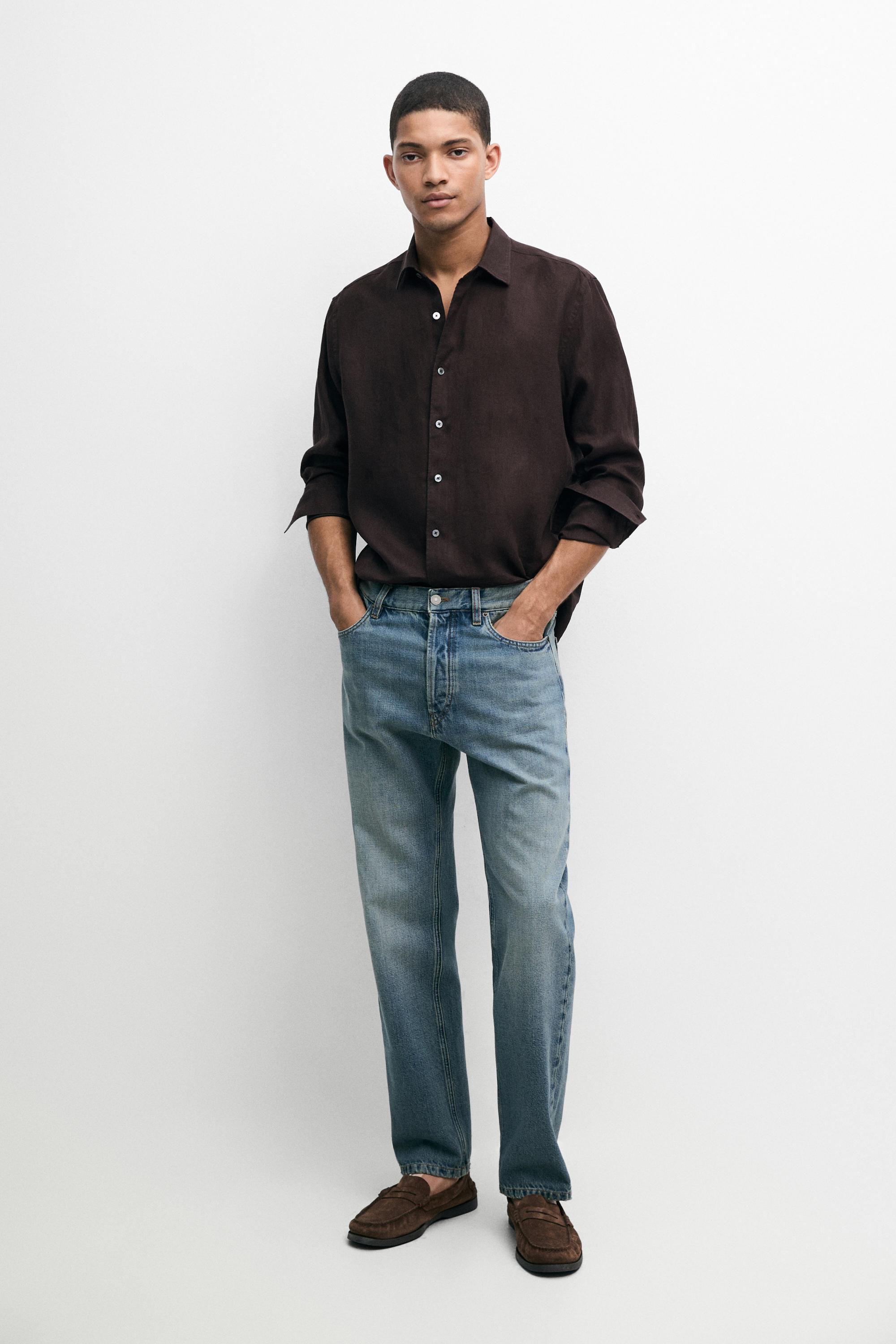 100% linen regular fit shirt - Chocolate | ZARA United States