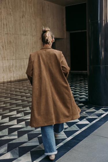 FAUX SUEDE BROOCH FROCK COAT - Tobacco Brown by Zara - Image 2
