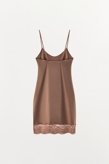 ROBE COURTE EN MÉLANGE DE POLYAMIDE ET DENTELLE - rose poudré de Zara - Image 4