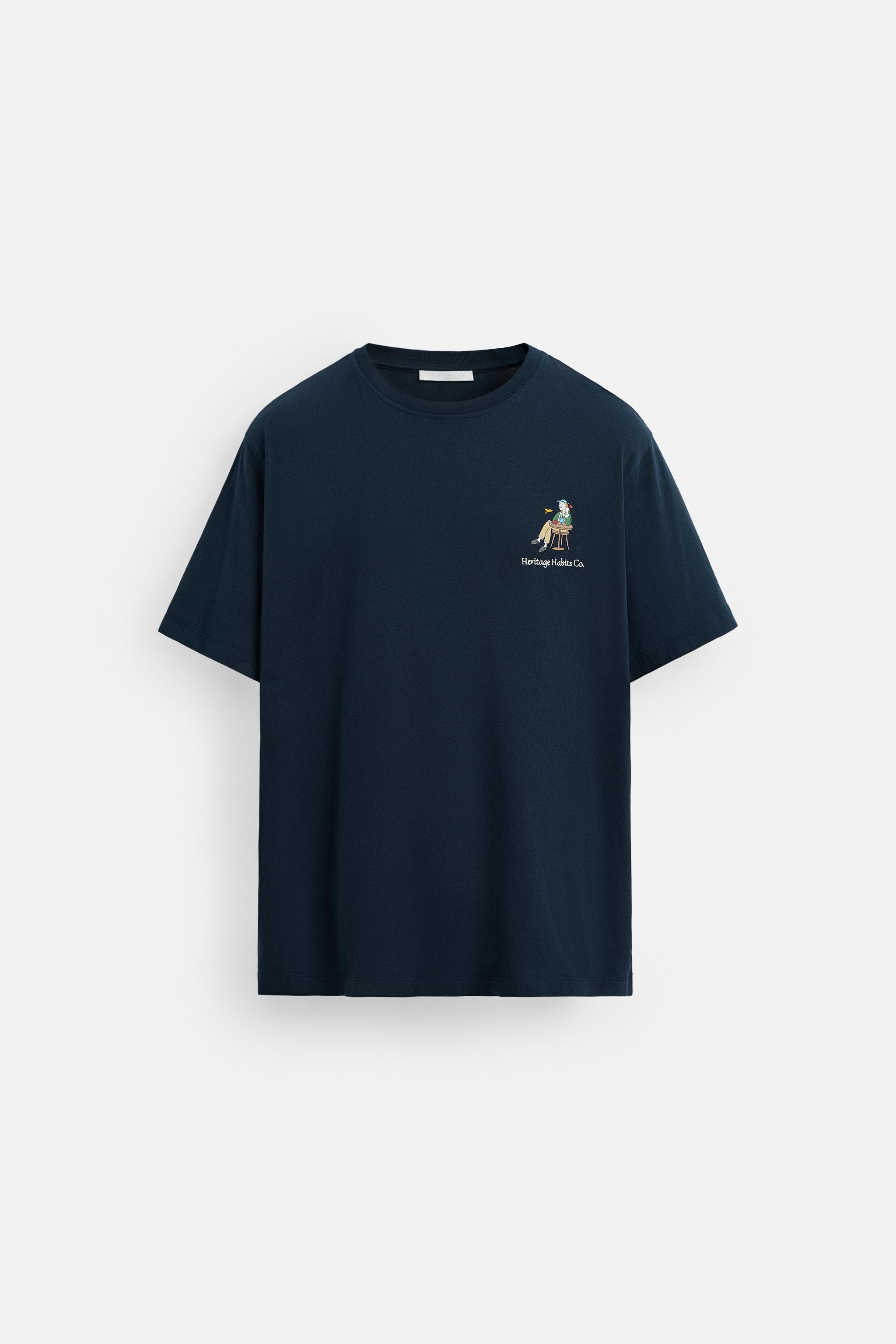 コントラストプリントTシャツ - ネイビーブルー | ZARA Japan / 日本