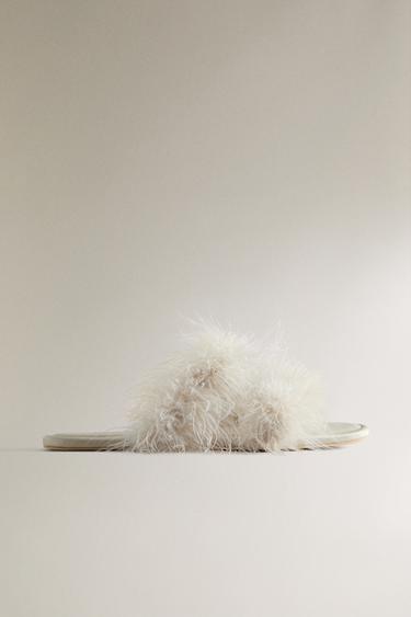 خف منزلي مفتوح بريش - بيج الخاص بـ Zara - صورة 0