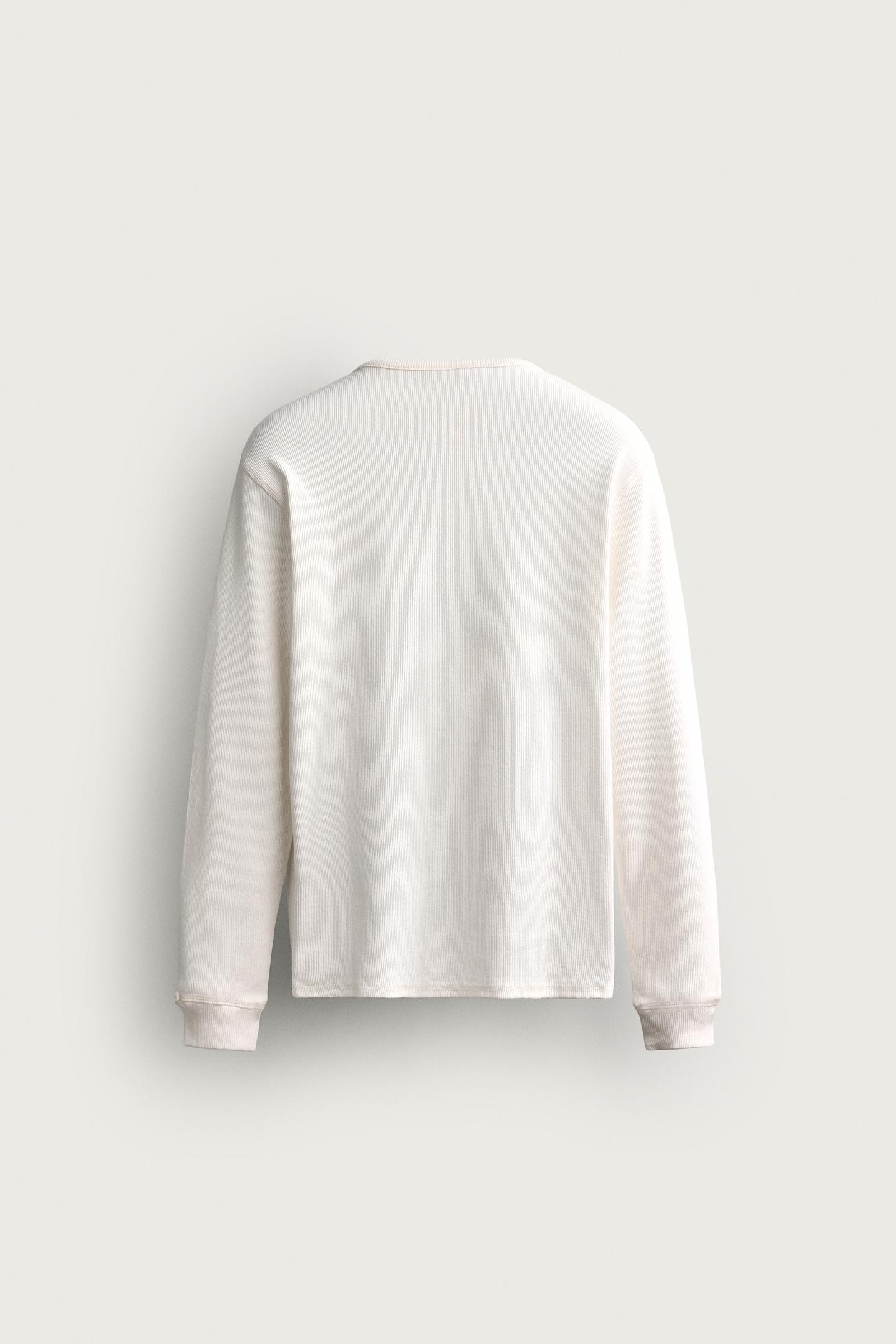 Мужская футболка Zara Long Sleeve Henley, цвет: Устричный белый — фото 8