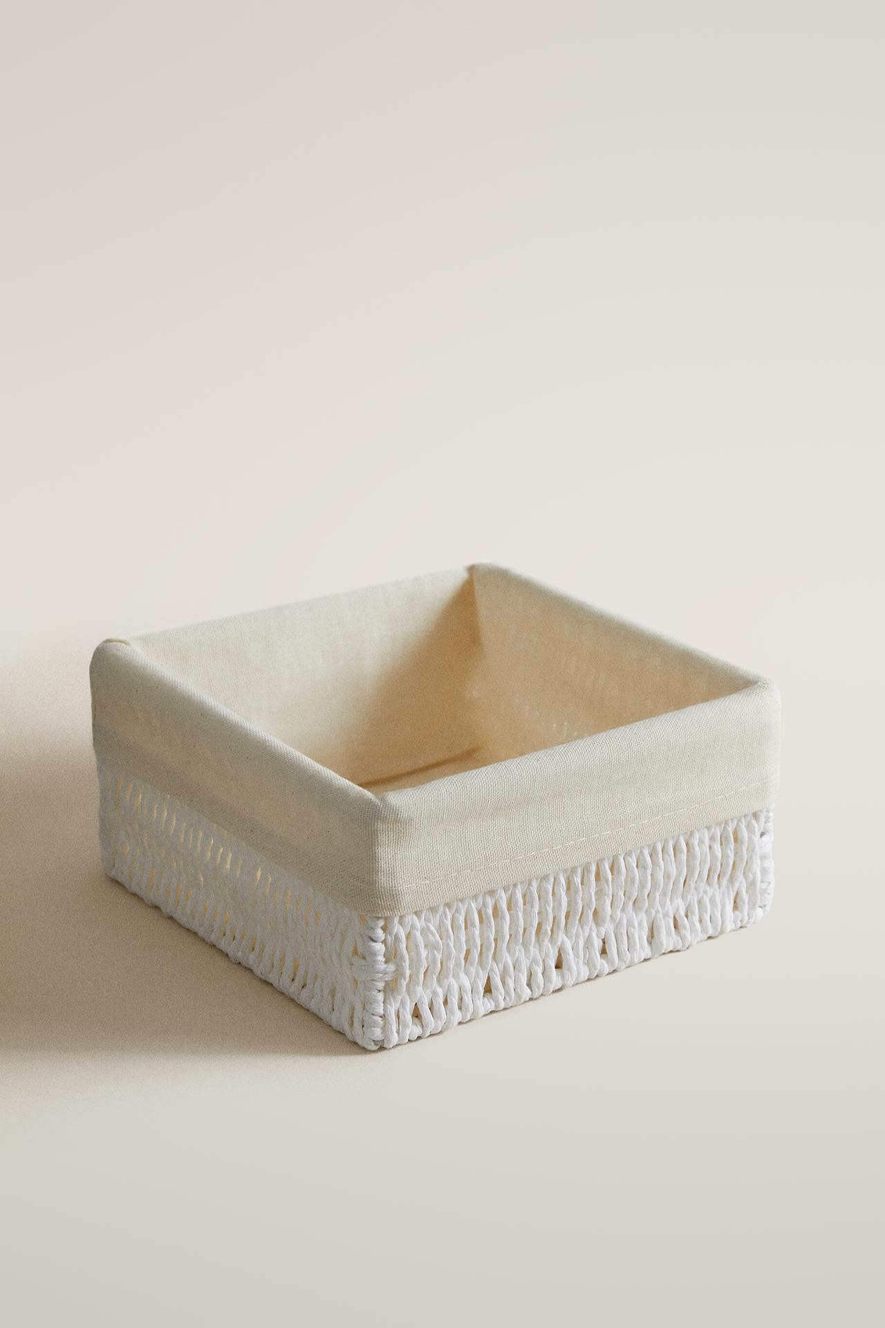 SQUARE BASKET WITH COTTON LINING — White