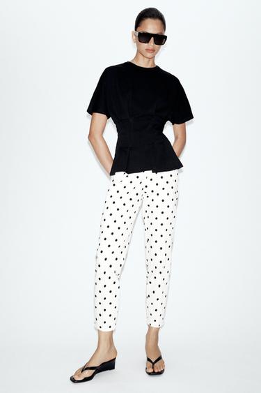 HIGH-WAIST POLKA DOT TROUSERS - Black / White by Zara