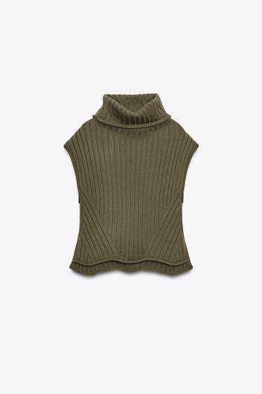 HIGH NECK KNIT VEST - Khaki by Zara
