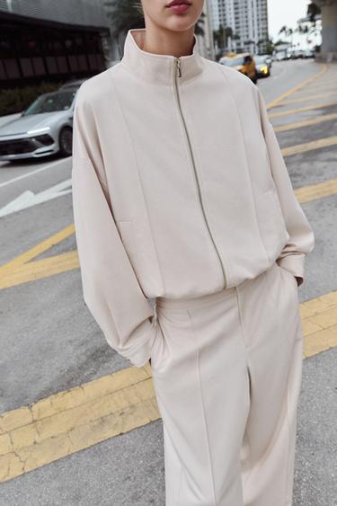 Zara HIGH COLLAR BOMBER JACKET - Ecru