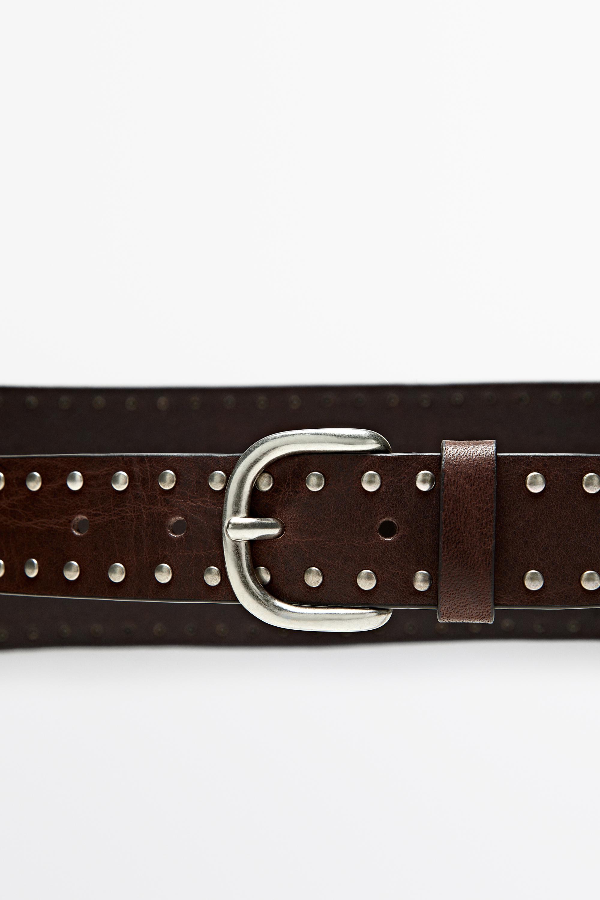 Nappa leather stud belt — Brown