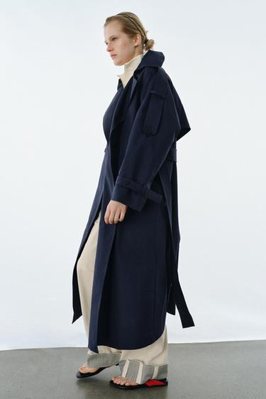 ZW COLLECTION OVERSIZE TRENCH COAT WITH BELT - Blue by Zara - Image 3