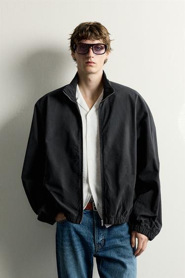 Zara RELAXED FIT DENIM ZIP JACKET - Black
