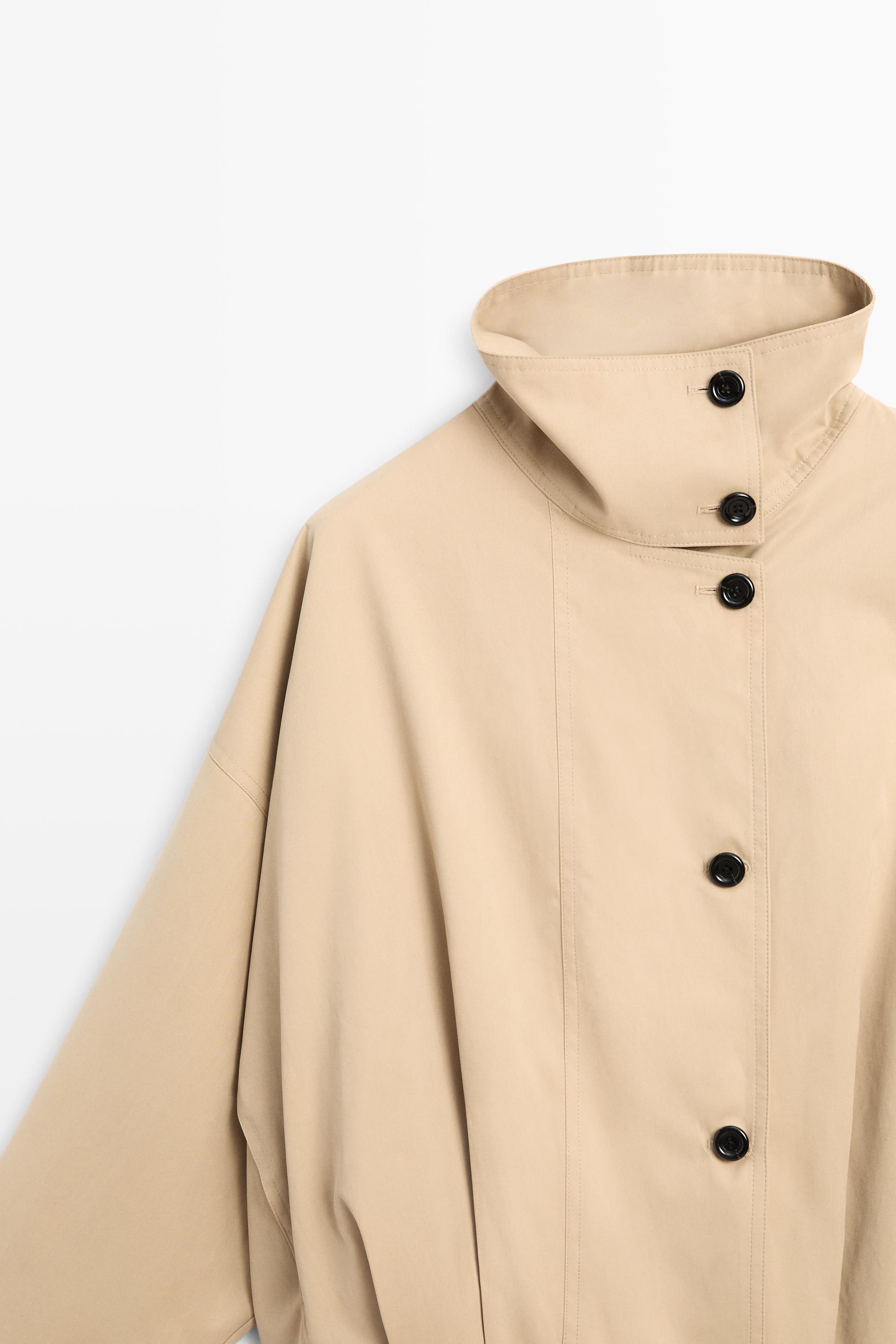 Pleated stand-collar bomber jacket — Gray / Tan