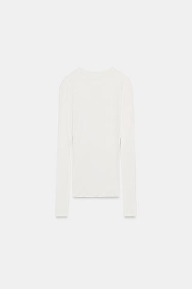 COTTON LONG SLEEVE T-SHIRT - Oyster-white by Zara - Image 5