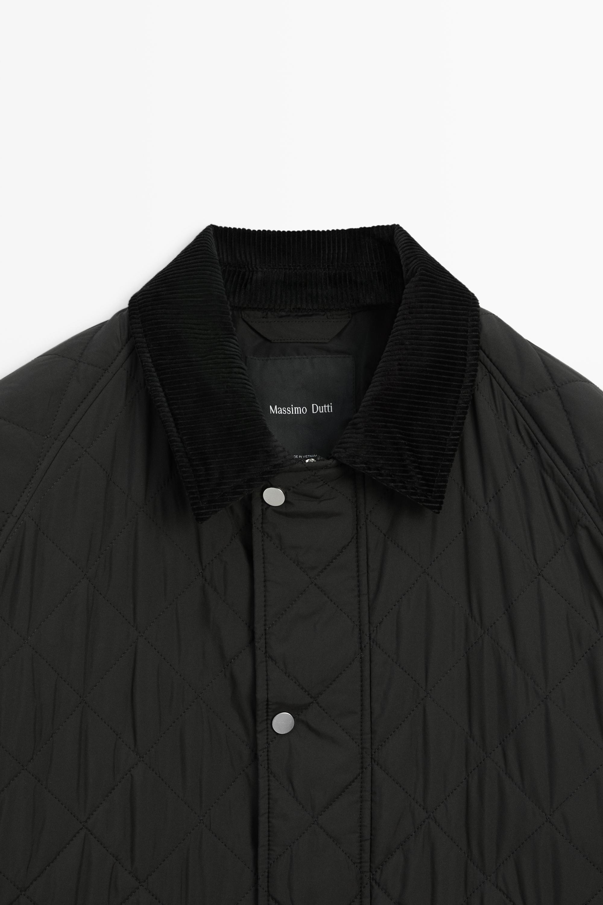 Quilted jacket with corduroy collar