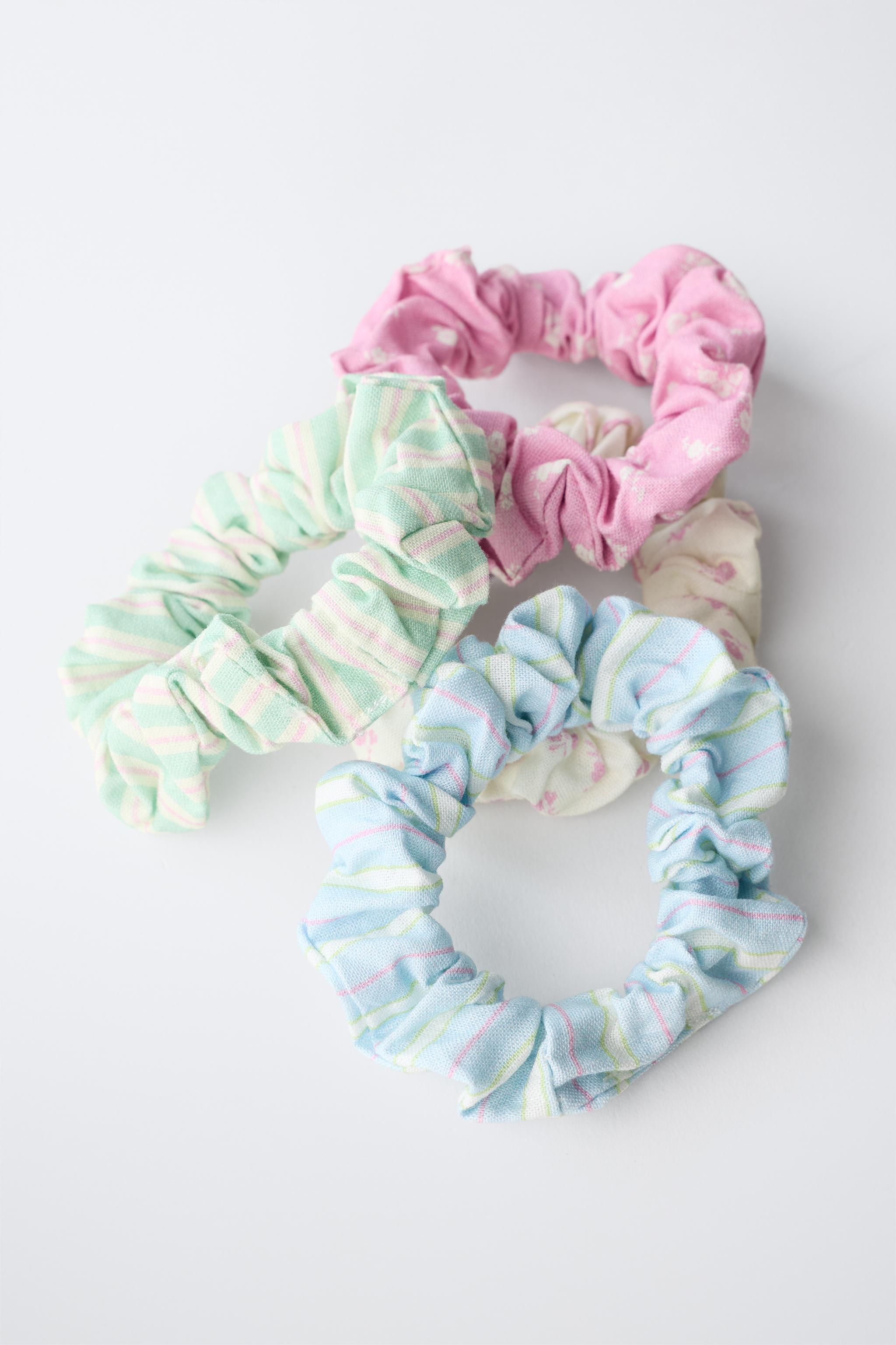 FOUR-PACK OF STRIPED AND FLORAL SCRUNCHIES