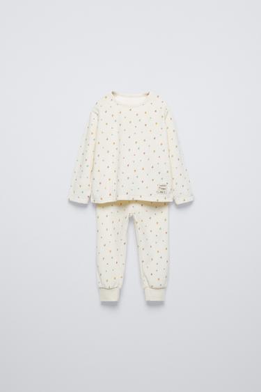 Zara 18 MONTHS - 6 YEARS/ VELOUR HEART PAJAMAS - Ecru