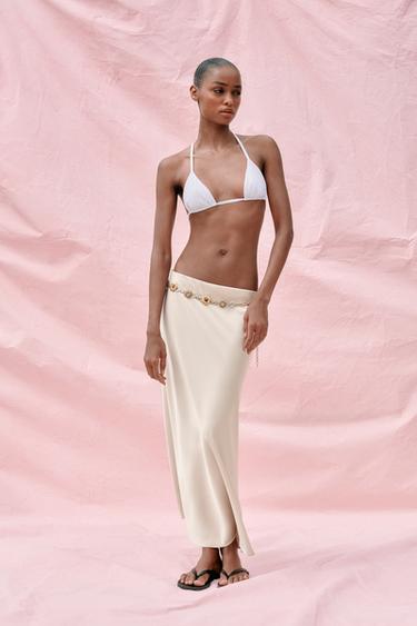FALDA MIDI SATINADA - Gris / Beige de Zara