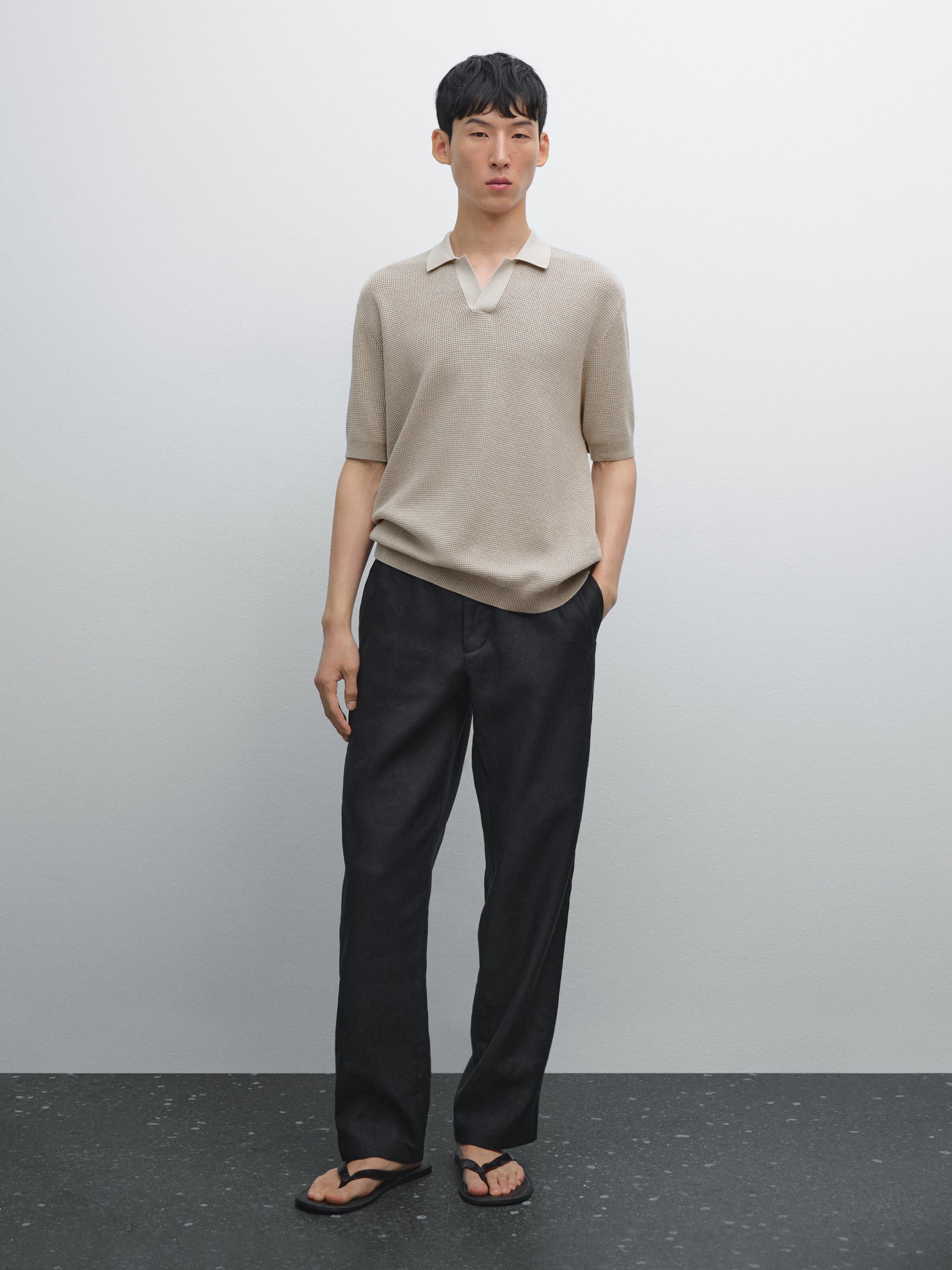Polo en maille à col V texturé