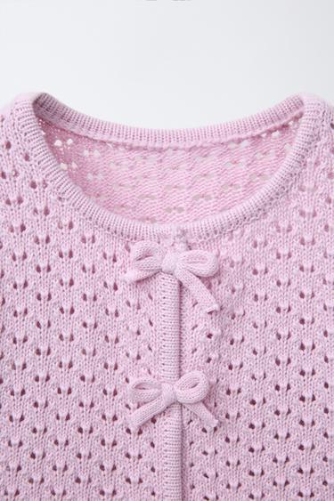 LACE TRIM BOW CARDIGAN - Pink / Lilac by Zara - Image 2
