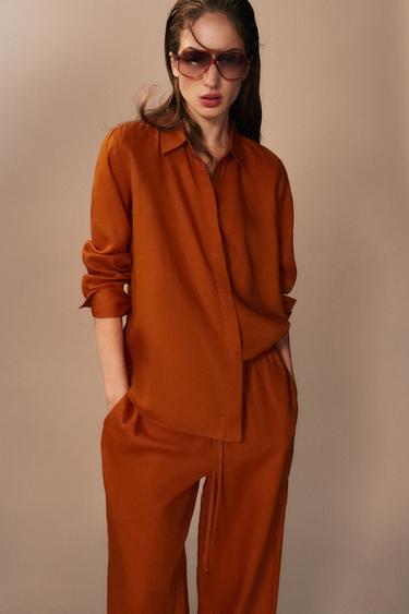 Zara 100% LINEN SHIRT ZW COLLECTION - Dark orange
