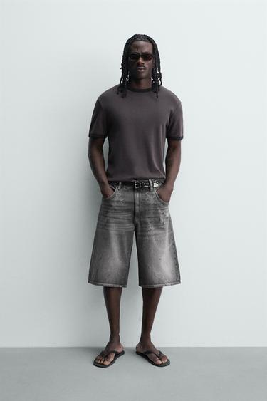 FADED CHAIN-EFFECT DENIM BERMUDA SHORTS - Grey by Zara - Image 0
