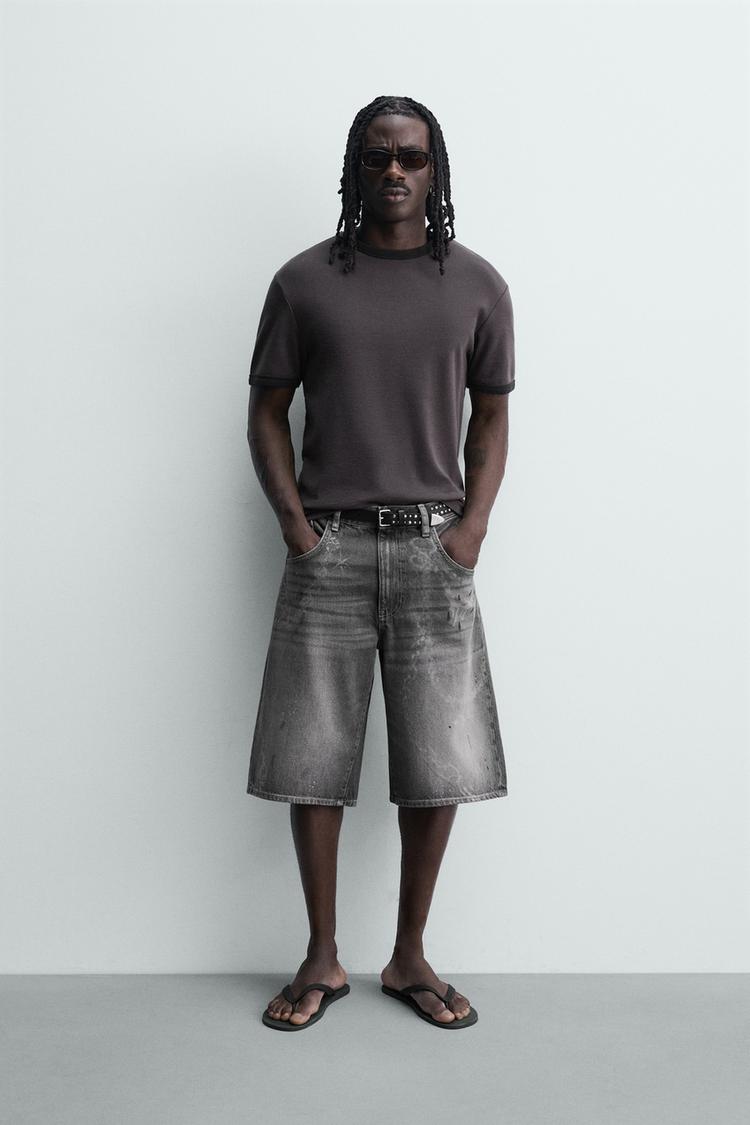 ZARA FADED CHAIN-EFFECT DENIM BERMUDA SHORTS