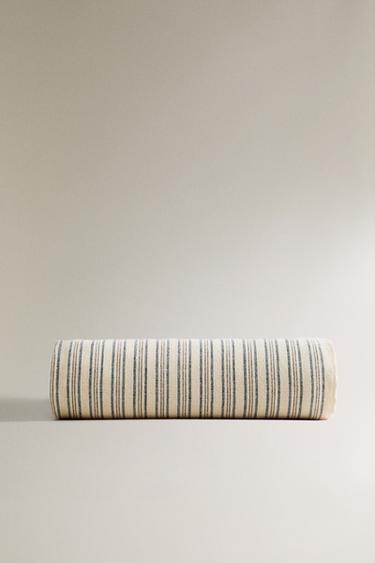 STRIPED COTTON BEACH TOWEL WITH FRINGING - Brown-Blue by Zara - Image 1