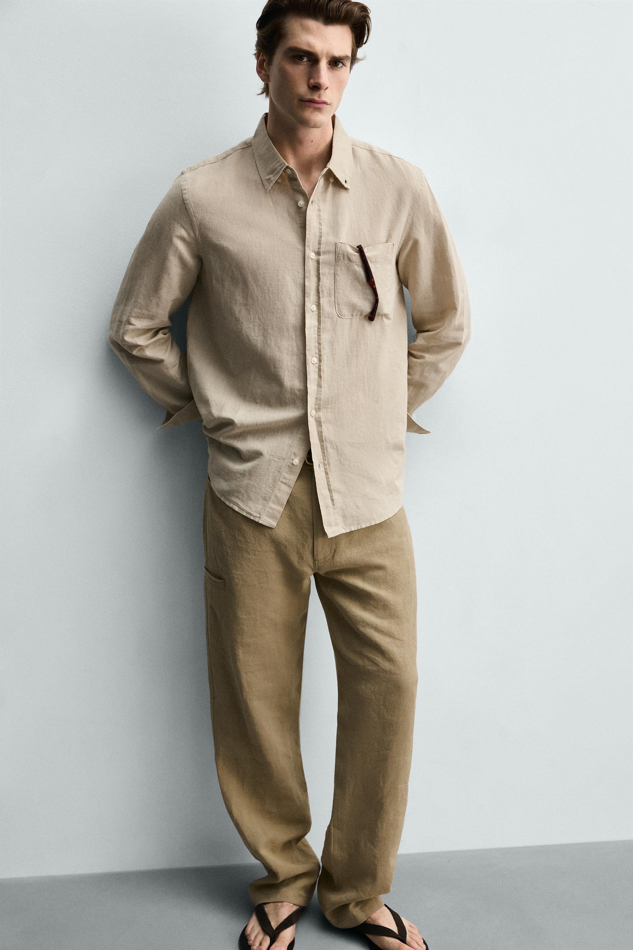 Мужские рубашки Zara REGULAR FIT LINEN - COTTON SHIRT — фото 6