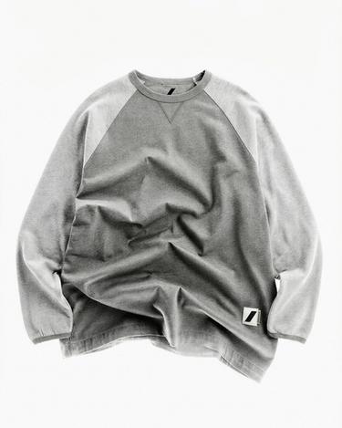 CAMISETA COLOR BLOCK MANGA LARGA BORDADO - Gris vigoré de Zara