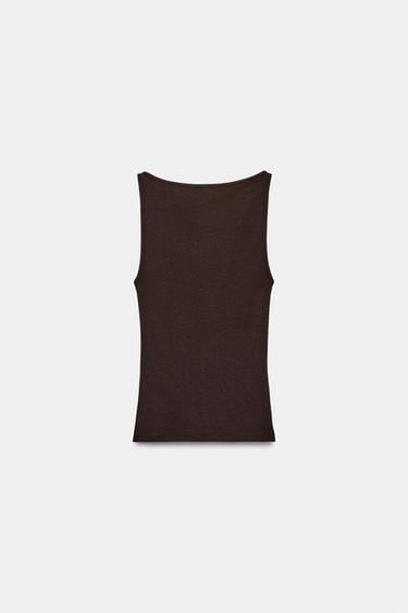 T-SHIRT MINIMAL SANS MANCHES - Chocolat de Zara