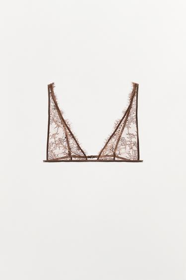 EMBROIDERED LACE TRIANGLE BRALETTE - Beige by Zara