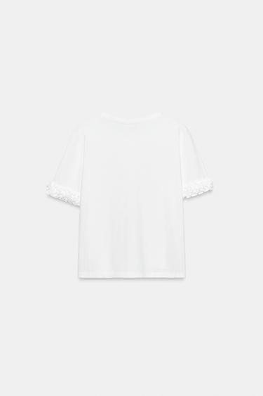 SHORT SLEEVE RUFFLE T-SHIRT - White by Zara